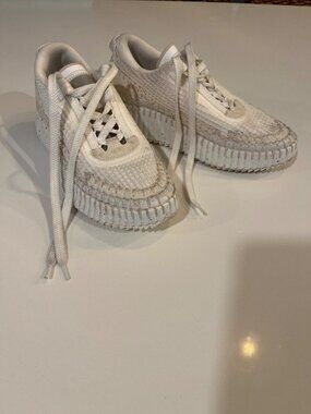 Chloé Nama Woven Platform Sneakers White Womens Size 39 Sustainable Mixed Materi